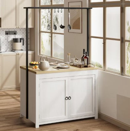 Versatile setup with the Heavy-Duty Kitchen Island with Storage, perfect as a heavy-duty kitchen cart for meal prep and dining.