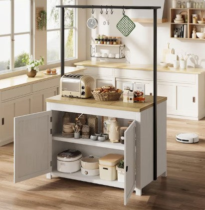 Multi-functional use of the Heavy-Duty Kitchen Island with Storage, showcasing it as a heavy-duty kitchen cart for small spaces.