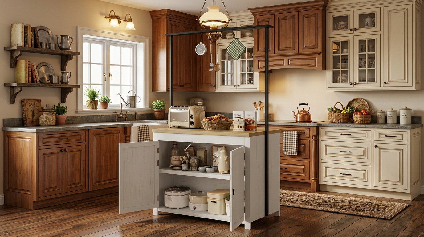 Cozy setup featuring the Heavy-Duty Kitchen Island with Storage, illustrating its use as a heavy-duty kitchen cart for a breakfast nook.
