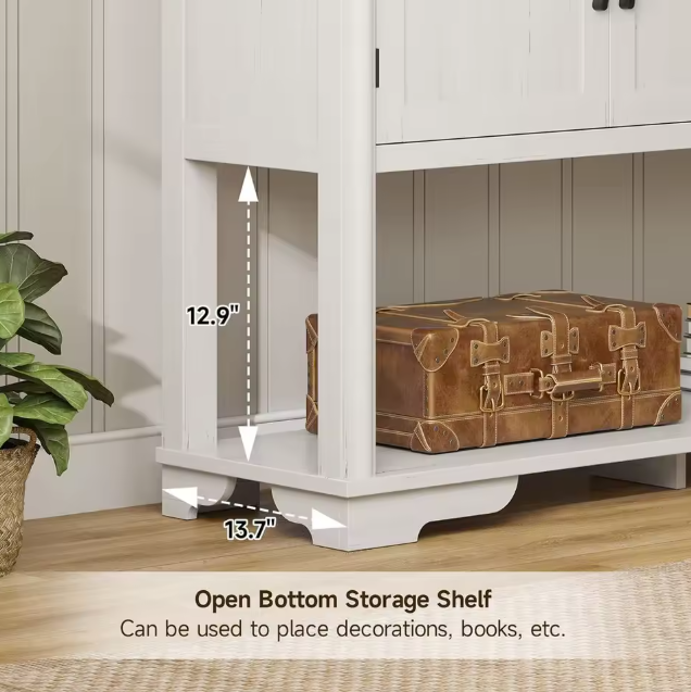Stylishly organized engineered wood console table featuring open shelves, ideal for showcasing decor in a modern entryway.