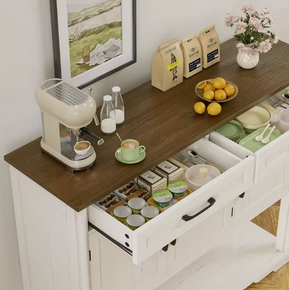 A beautifully styled farmhouse console table made of engineered wood, enhancing the overall ambiance of your home.