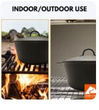 5.2 QT Pre-Seasoned Cast Iron Dutch Oven with a serving of campside chili, perfect for outdoor gatherings.