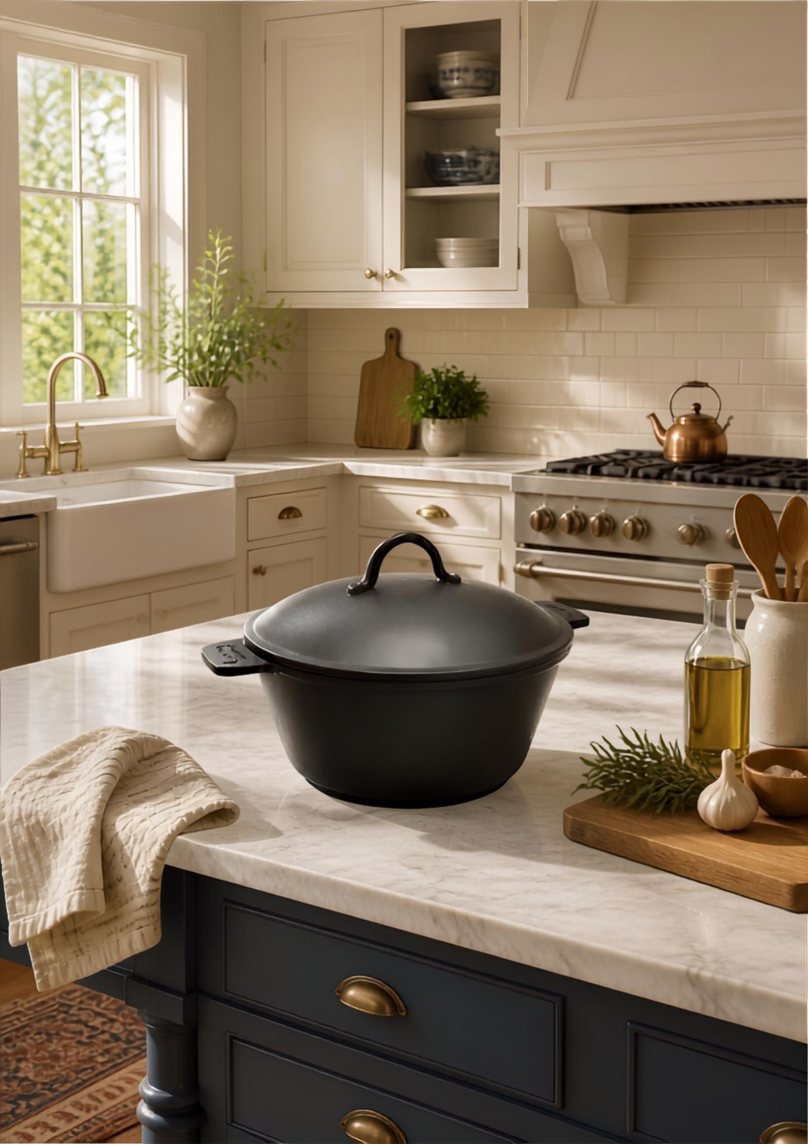 5.2 QT Pre-Seasoned Cast Iron Dutch Oven with Lid, designed for versatile cooking and heat retention.