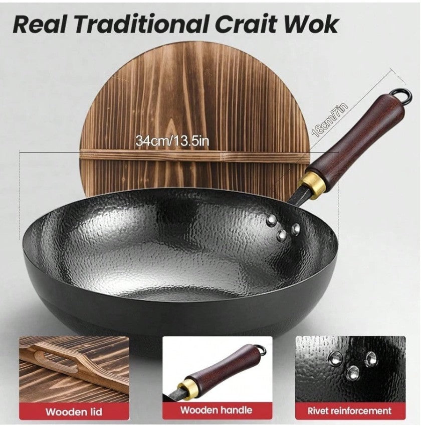 Displaying the HomelyOasis Carbon Steel Wok as part of a vibrant cooking setup, highlighting its aesthetic appeal.