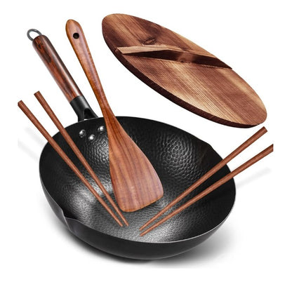 The HomelyOasis Carbon Steel Wok featuring delicious stir-fried dish, showcasing its cooking performance.