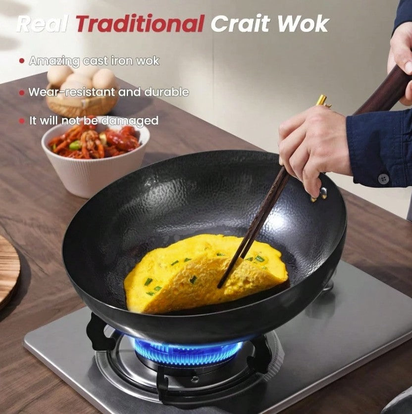 The 13-Inch Carbon Steel Wok from HomelyOasis in a well-equipped kitchen, perfect for quick weeknight dinners.