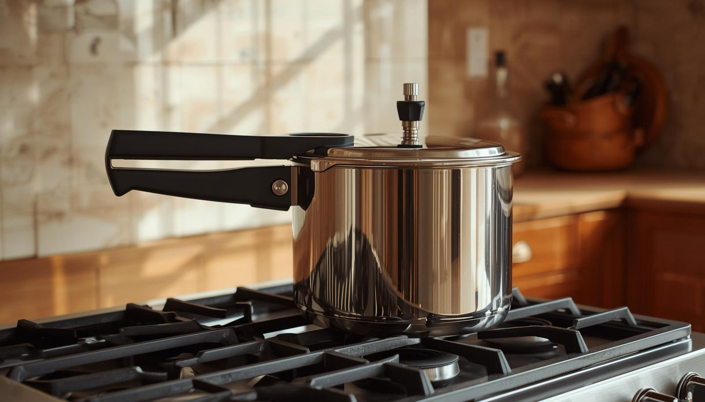 6.3 Quart Induction Compatible Stainless Steel Pressure Cooker by HomelyOasis, U-shaped cooking area for even heat