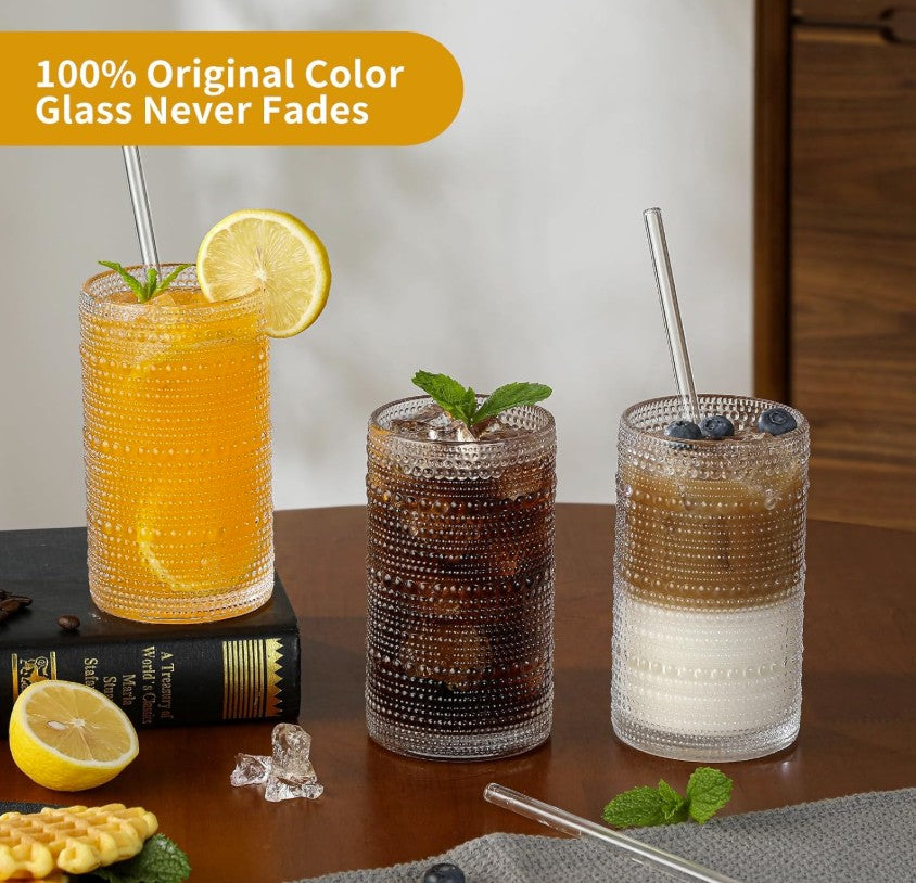 Stylish Vintage Hobnail Glass Drinking Glasses set on a bar cart, perfect for serving cocktails with vintage hobnail glassware.
