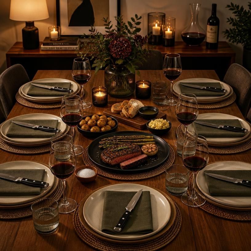 6-Piece German Stainless Steel Serrated Steak Knife Set with 5-inch full-tang serrated blades