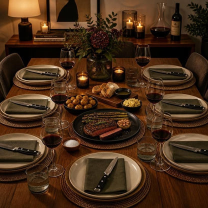 6-Piece German Stainless Steel Serrated Steak Knife Set with 5-inch full-tang serrated blades