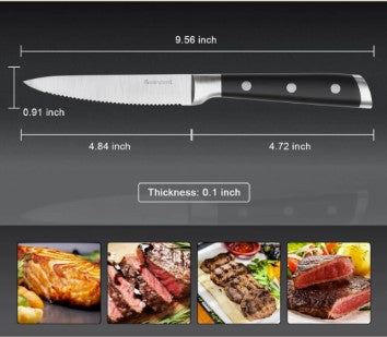 6-Piece German Stainless Steel Serrated Steak Knife Set offering dependable sharpness and precise meat slicing