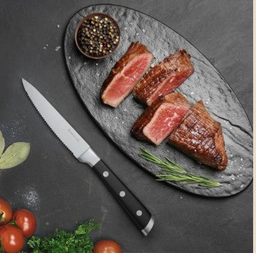 6-Piece German Stainless Steel Serrated Steak Knife Set with rust-resistant stainless steel construction