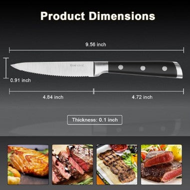 6-Piece German Stainless Steel Serrated Steak Knife Set adding comfortable, smooth slicing to every place setting