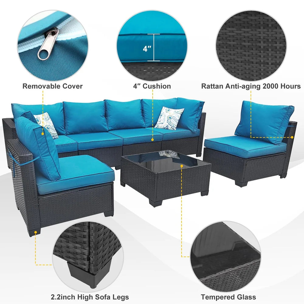 Weathered Grey color variant of the Modular 7-Piece PE Rattan Wicker Patio Set, blending style with elegance.