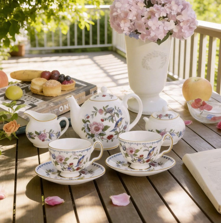 Aynsley Fine Bone China Tea Set beautifully staged with gold accents for an elegant tea setup.
