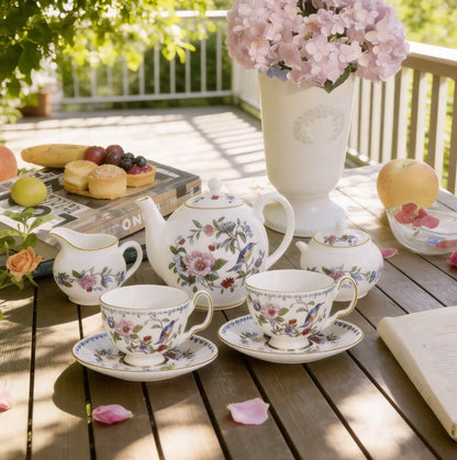 Aynsley Fine Bone China Tea Set beautifully staged with gold accents for an elegant tea setup.