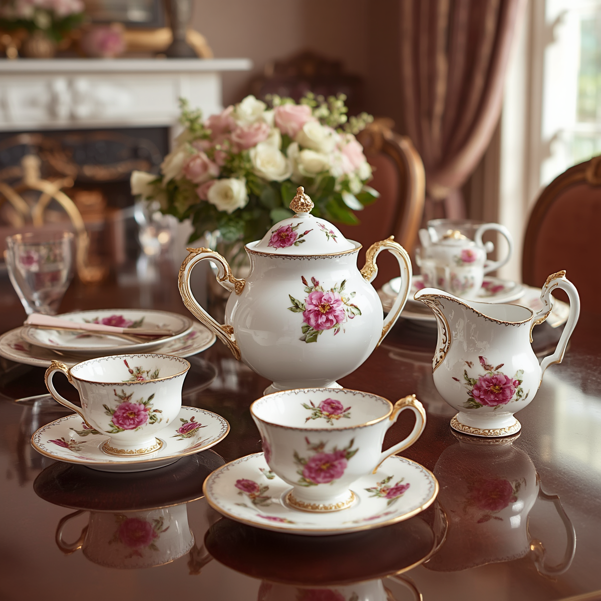 Another angle of the Aynsley Fine Bone China Tea Set, capturing its heritage-inspired design elements.