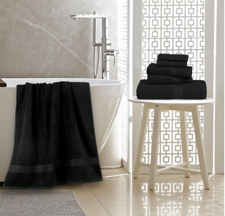 Eye-catching arrangement of the Luxury 6-Piece Cotton Bath Towel Set, showing off its fade-resistant colors and premium feel. Luxury cotton towel set.