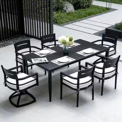 Details of the cushion fabric on the Modern Outdoor Dining Set, illustrating its softness and durability.
