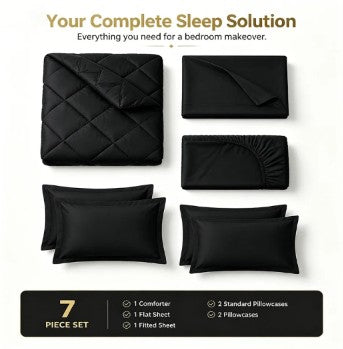 FISHDRU 5pcs/7pcs Diamond Quilted Bedding Comforter Set - Complete Bed in a Bag with Pillowcases and Shams, stylish diamond quilted comforter for guest rooms
