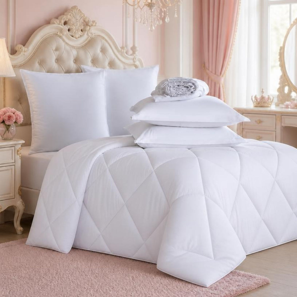 FISHDRU 5pcs/7pcs Diamond Quilted Bedding Comforter Set - Complete Bed in a Bag with Pillowcases and Shams, diamond quilted comforter bedding set