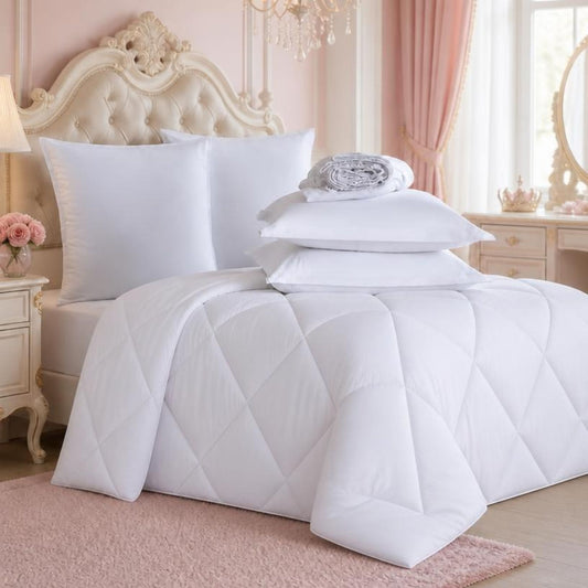 FISHDRU 5pcs/7pcs Diamond Quilted Bedding Comforter Set - Complete Bed in a Bag with Pillowcases and Shams, diamond quilted comforter bedding set