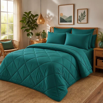 FISHDRU 5pcs/7pcs Diamond Quilted Bedding Comforter Set - Complete Bed in a Bag with Pillowcases and Shams, coordinated diamond quilted comforter bedding