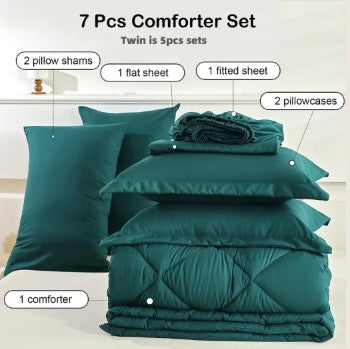 FISHDRU 5pcs/7pcs Diamond Quilted Bedding Comforter Set - Complete Bed in a Bag with Pillowcases and Shams, modern diamond quilted comforter with matching sheets