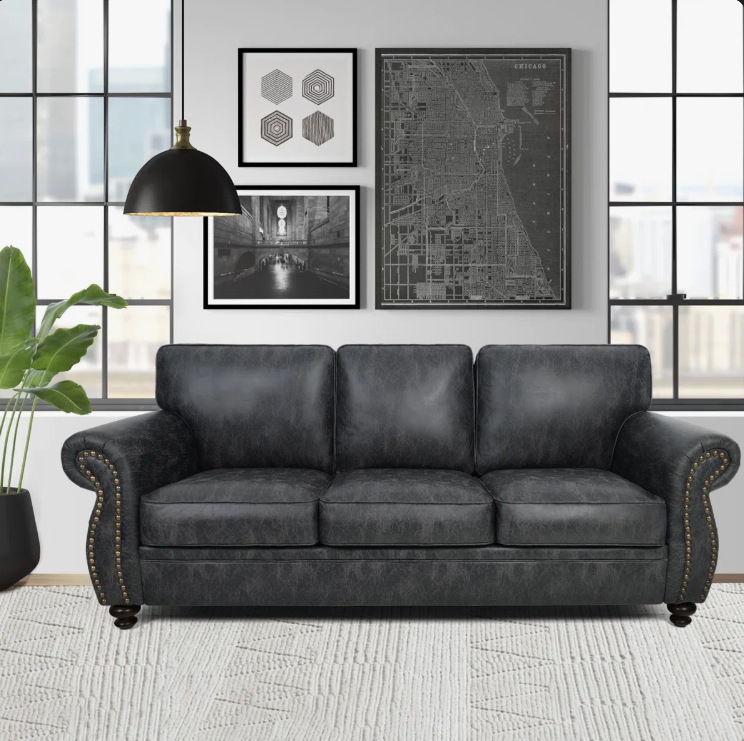 Back view of the 88” Farmhouse Rolled Arm Sofa, showcasing its durable construction and elegant silhouette.