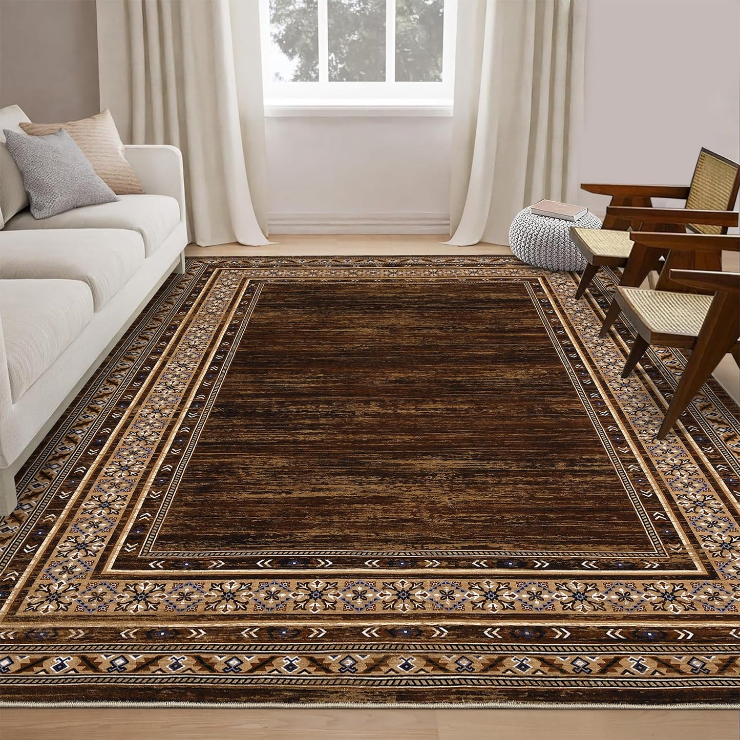 8x10 Red Brown Geometric Area Rug, Washable Non-Slip geometric area rug for living rooms and bedrooms
