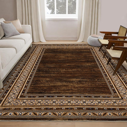 8x10 Red Brown Geometric Area Rug, Washable Non-Slip geometric area rug for living rooms and bedrooms