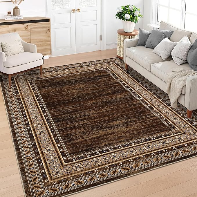 8x10 Red Brown Geometric Area Rug, Washable Non-Slip non-slip geometric area rug for smooth indoor floors