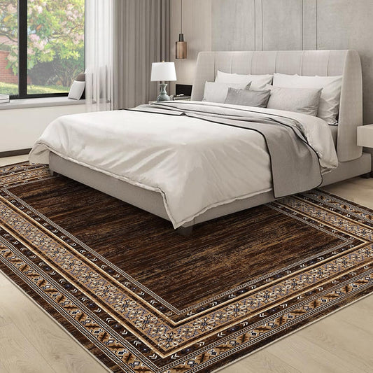 8x10 Red Brown Geometric Area Rug, Washable Non-Slip geometric area rug in a modern living room