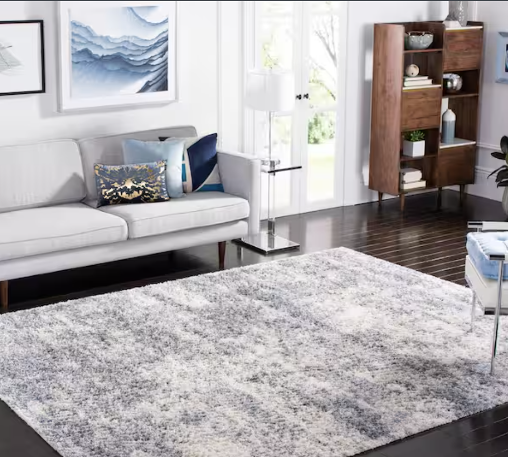 Luxury Grey Blue Shag Area Rug 9x12 – showcasing the high pile texture that enhances comfort while adding a luxurious touch to any bedroom.