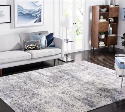 Luxury Grey Blue Shag Area Rug 9x12 – showcasing the high pile texture that enhances comfort while adding a luxurious touch to any bedroom.