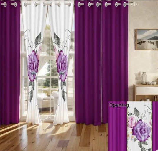 Queen 9-Piece Purple Rose Bedding and Curtain Set with Quilted Bedspread, Shams & Sheer Panels for a Complete Bedroom Refresh, complete nine-piece purple rose bedding set