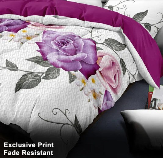 Queen 9-Piece Purple Rose Bedding and Curtain Set with Quilted Bedspread, Shams & Sheer Panels for a Complete Bedroom Refresh, machine washable purple rose bedding set