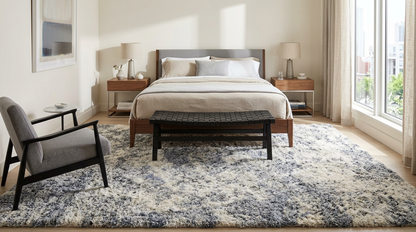 Close-up view of Luxury Grey Blue Shag Area Rug 9x12 to highlight the softness and color blend, perfect for a luxury shag area rug experience.