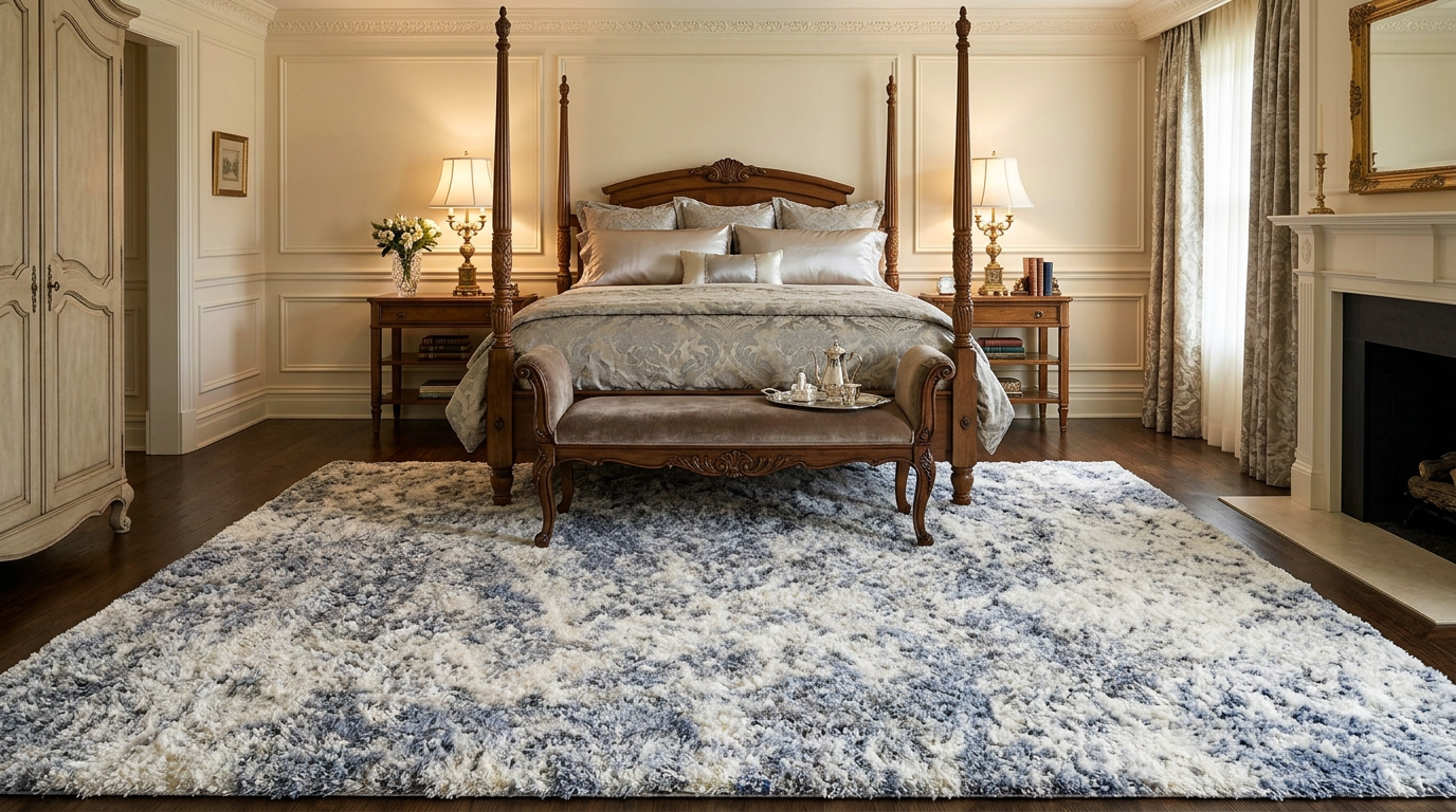 Relaxing atmosphere created by the Luxury Grey Blue Shag Area Rug 9x12, a stylish addition to coastal and contemporary rooms.