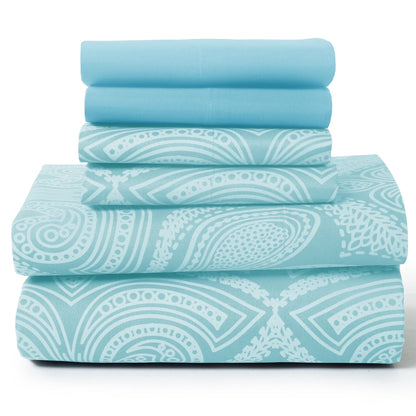 Luxurious 6-Piece Paisley Bed Sheet Set in White Grey, demonstrating its versatility and style.
