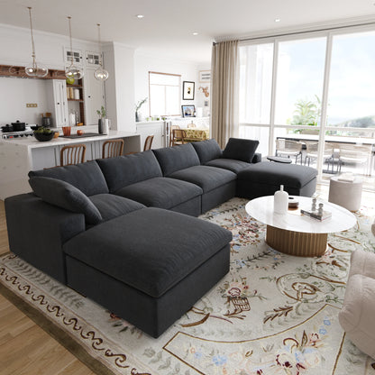 Modular 6-seat U-shaped Down Filled Comfy Cloud Couch