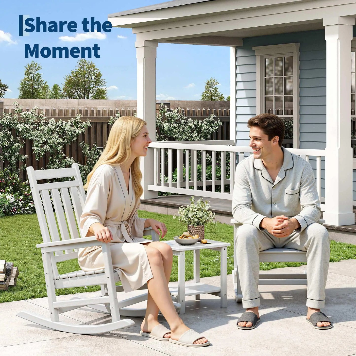 3-Piece HDPE Adirondack Rocking Chair Set with Side Table, comfortable outdoor rocking chair set for patio and deck