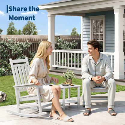 3-Piece HDPE Adirondack Rocking Chair Set with Side Table, comfortable outdoor rocking chair set for patio and deck