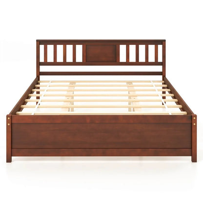 A beautifully styled modern rustic bedroom featuring the Farmhouse Walnut Wooden Platform Bed Frame, a perfect example of a walnut bed frame enhancing home decor.