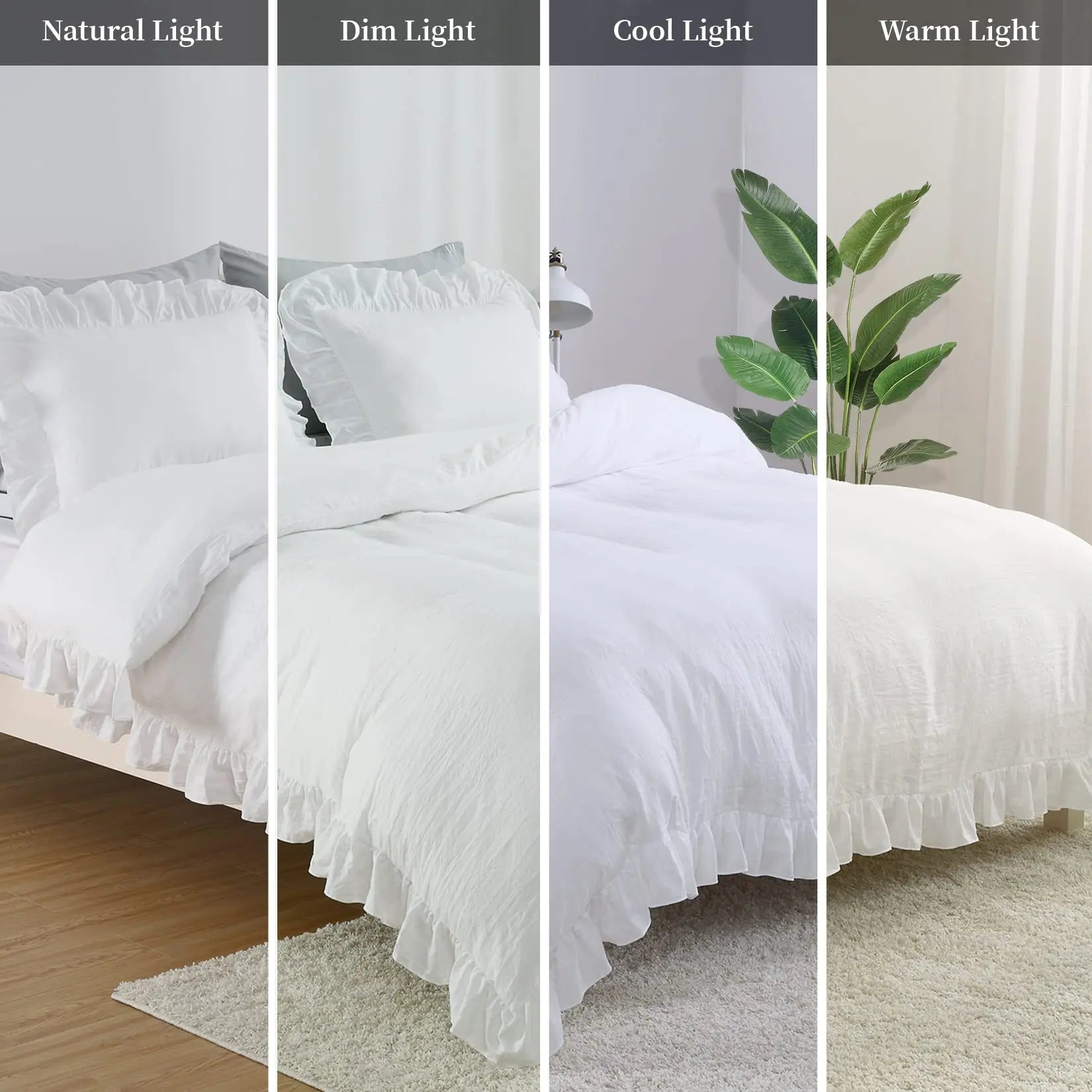Queen White Microfiber Ruffle Duvet Cover Set, 3-Piece with white ruffle duvet cover and coordinating pillow shams