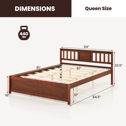 Modern Rustic Queen Bed with a walnut bed frame and headboard, showcasing the rich walnut finish and sturdy construction without the need for a box spring.
