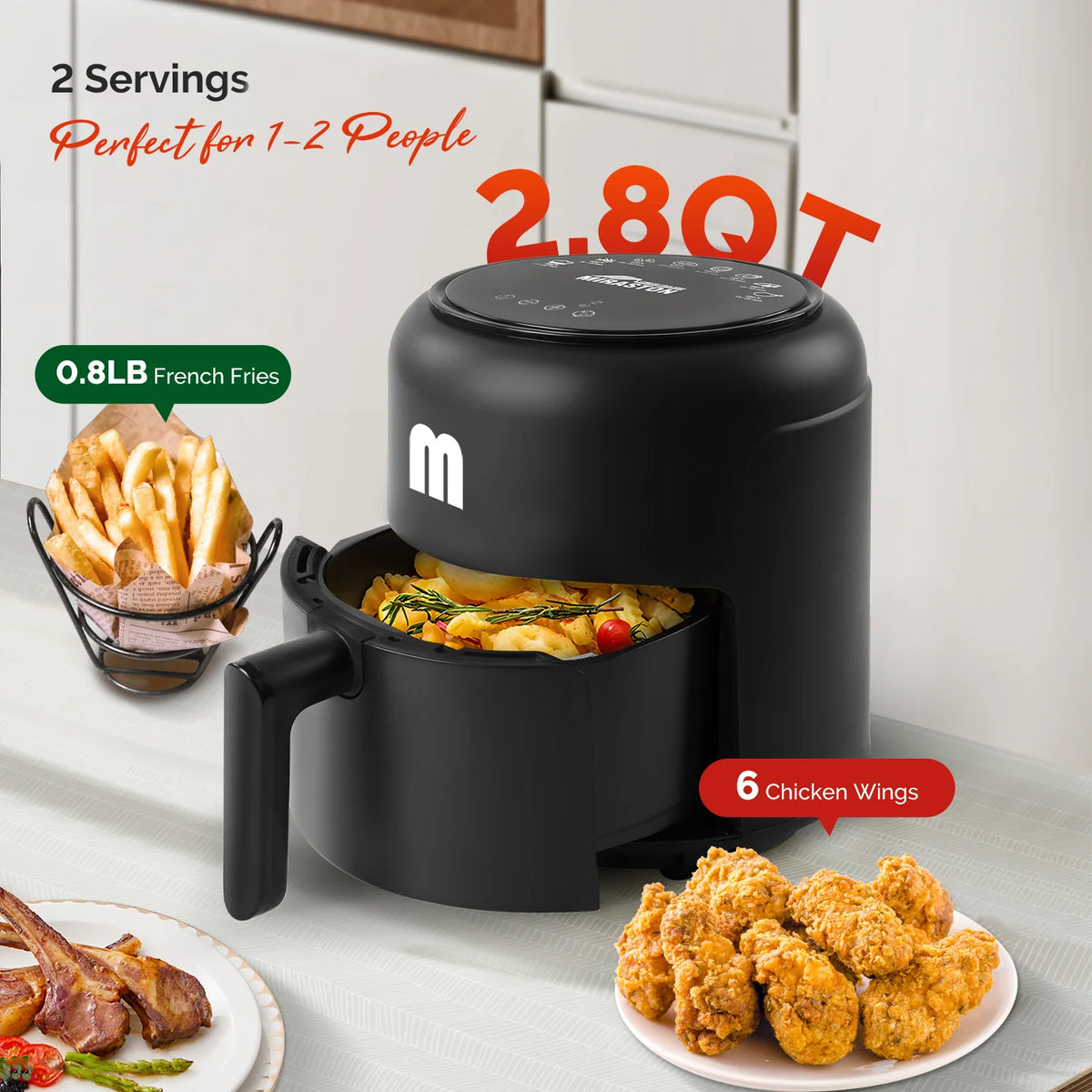 2.8QT Digital Mini Air Fryer, 1200W Compact Nonstick Air Fryer with Touchscreen & Dishwasher-Safe Basket, compact air fryer cooking appliance