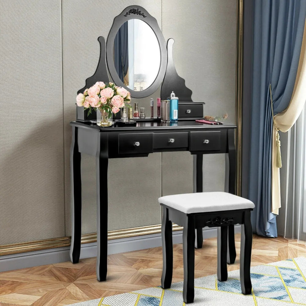 Modern makeup vanity with five spacious drawers and a wide tabletop, perfect for organizing beauty essentials.