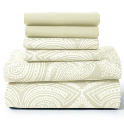 Luxurious 6-Piece Paisley Bed Sheet Set displayed with all matching pillowcases, highlighting the paisley design.