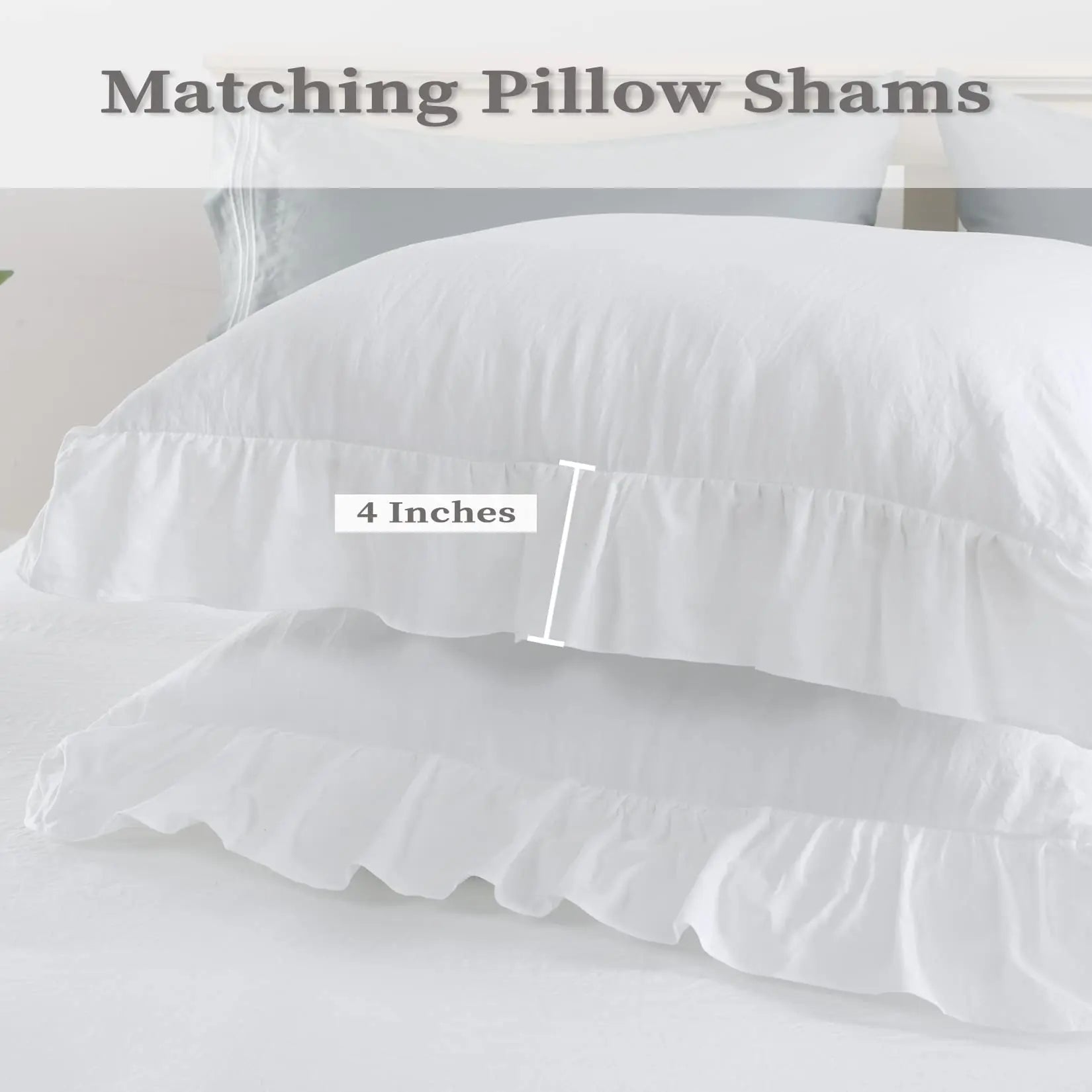 Queen White Microfiber Ruffle Duvet Cover Set, 3-Piece styled in a romantic French country bedroom with a white ruffle duvet cover